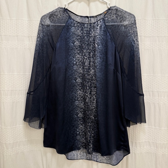 Elie Tahari Tops - Elie Tahari 100% Silk Blouse Navy Blue Animal Print Womens Small Shirt Sheer